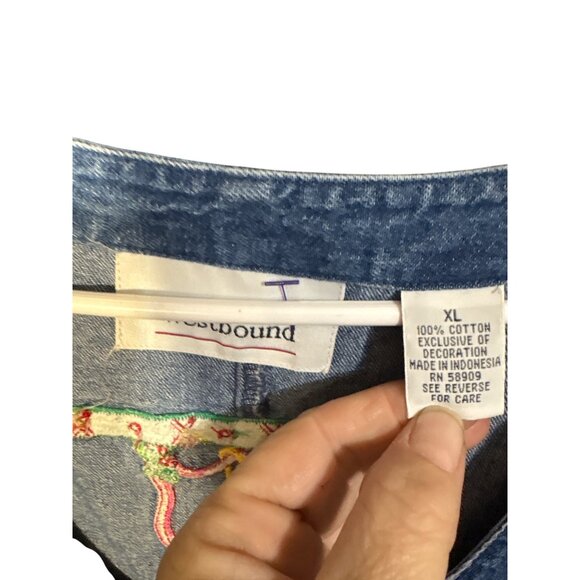 Vintage Westbound XL Denim Christmas-Themed Sleeveless Button-Down Dress With Em - Picture 2 of 6